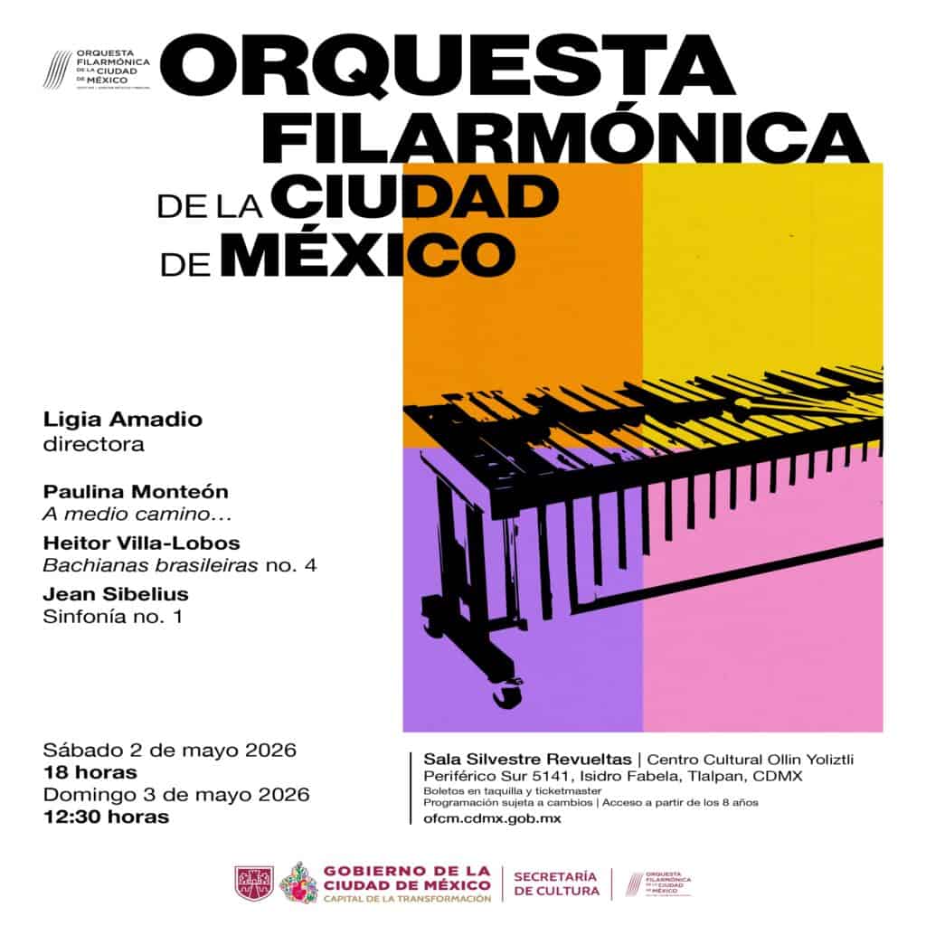 Directora brasileña Ligia Amadio dirigiendo de forma impactante obras maestras con la Orquesta Filarmónica de la Ciudad de México.