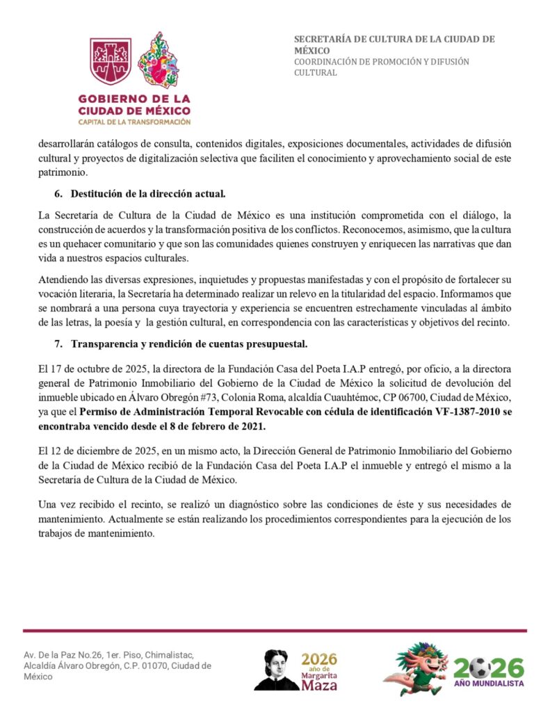 Fachada de la Casa del Poeta en CDMX bajo resguardo cultural urgente.